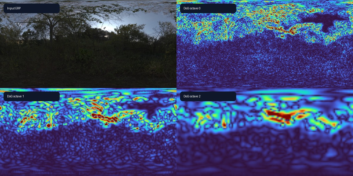 Input ERP and three sphere-native DoG octaves
